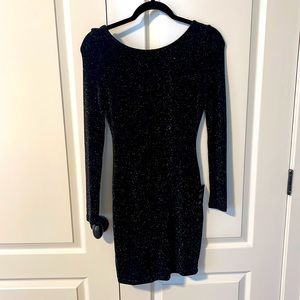 NWT Lulus long sleeved black and silver metallic bodycon dress size M